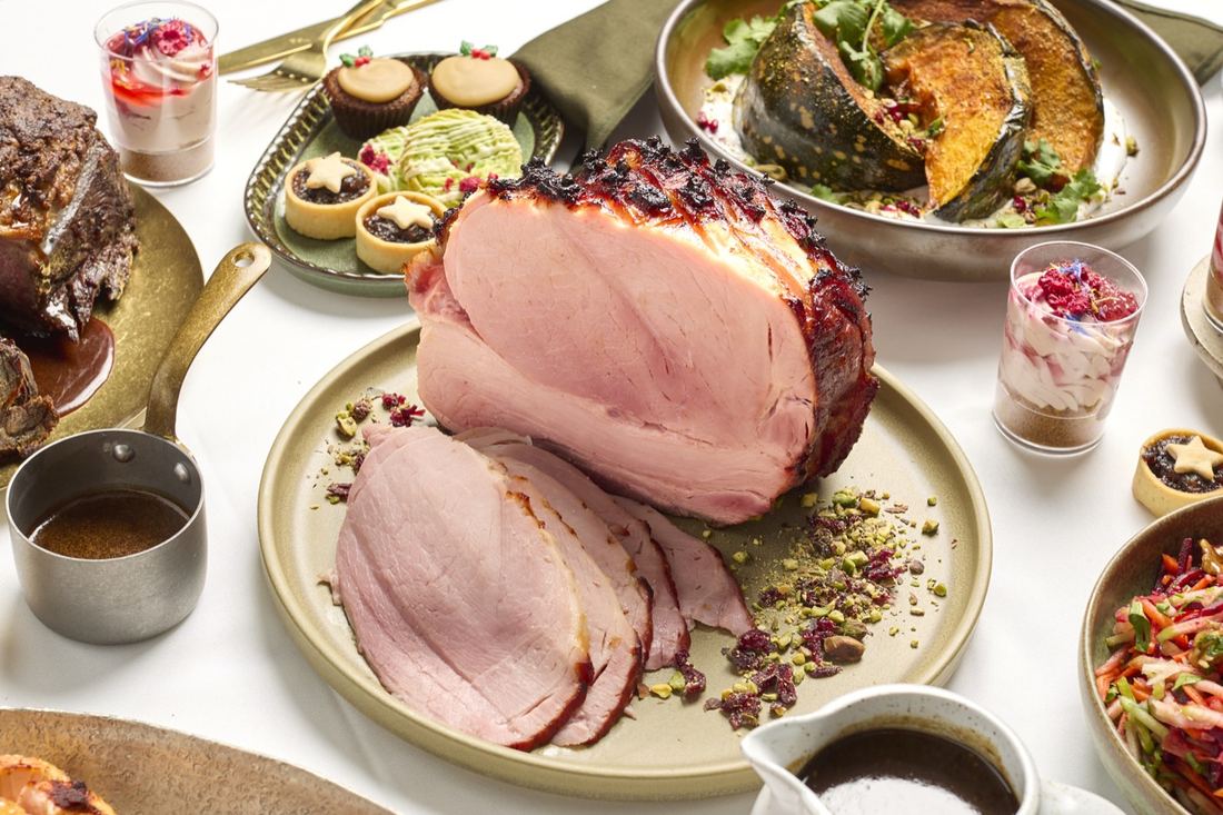 Christmas ham with festive trimmings