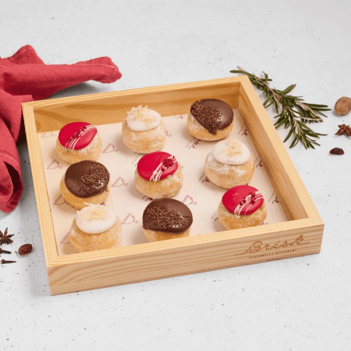 Christmas Doughnut Selection — caramel, red fruit or chocolate hazelnut